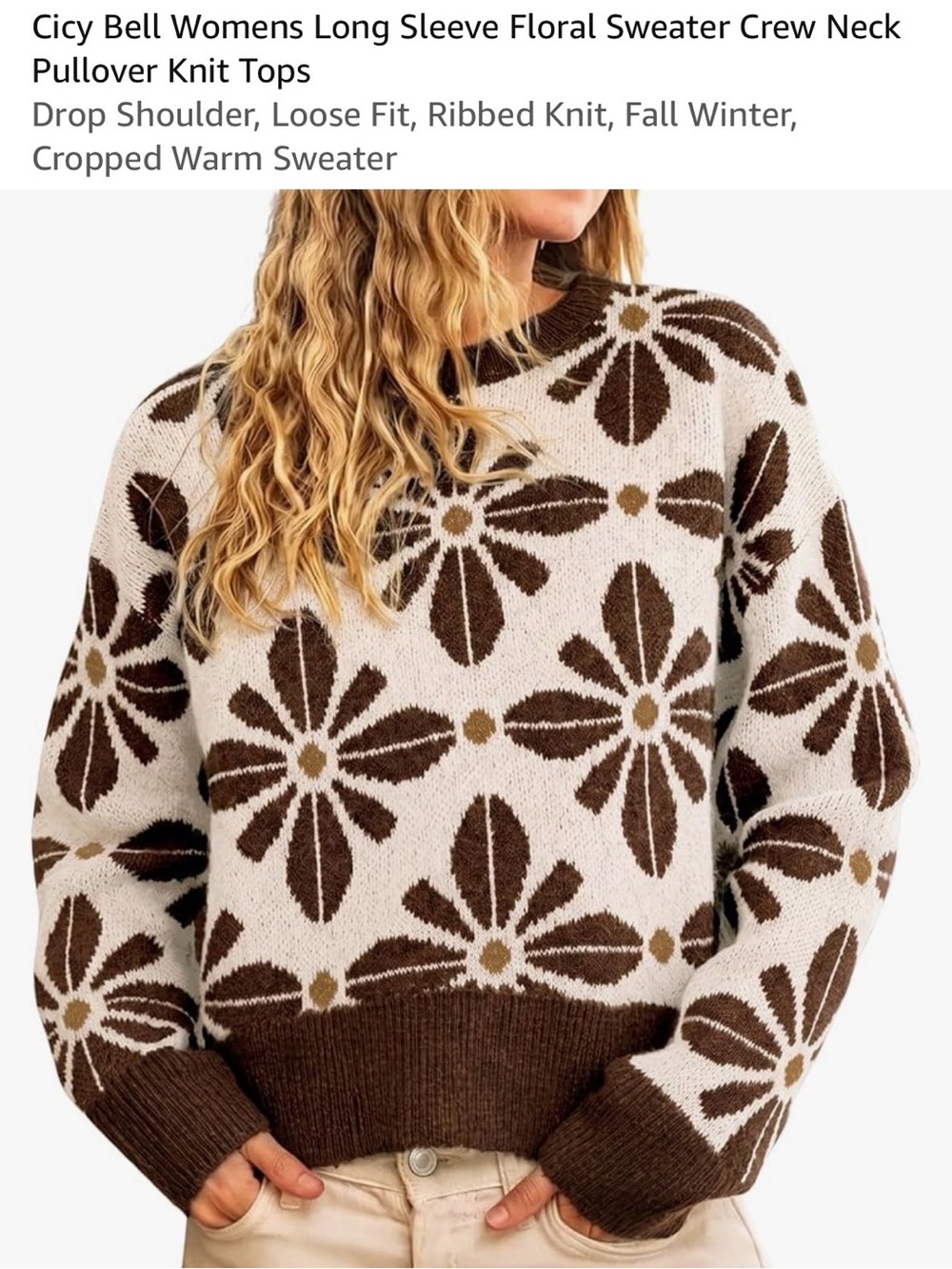 Cicy Bell Cream & Brown Floral Crew Neck Sweater
